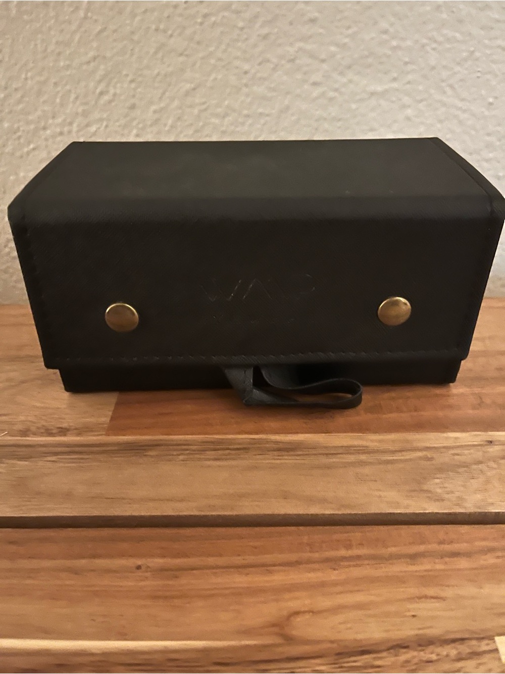Black Textured Travel Case for Sunglasses with Gold Snap Buttons